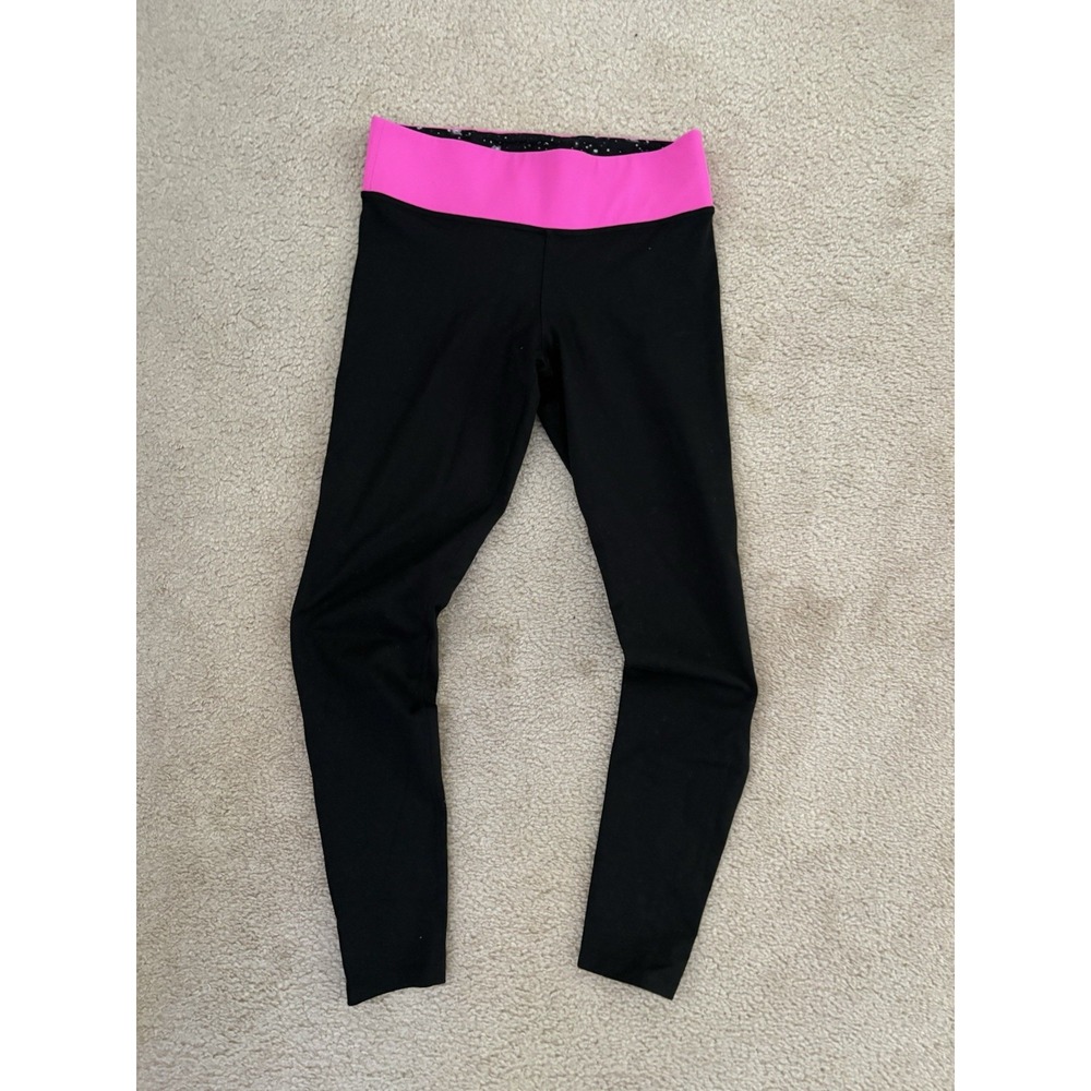 Victoria's Secret Pink Leggings Womens M Black Pink Logo Stretch Mid Waist